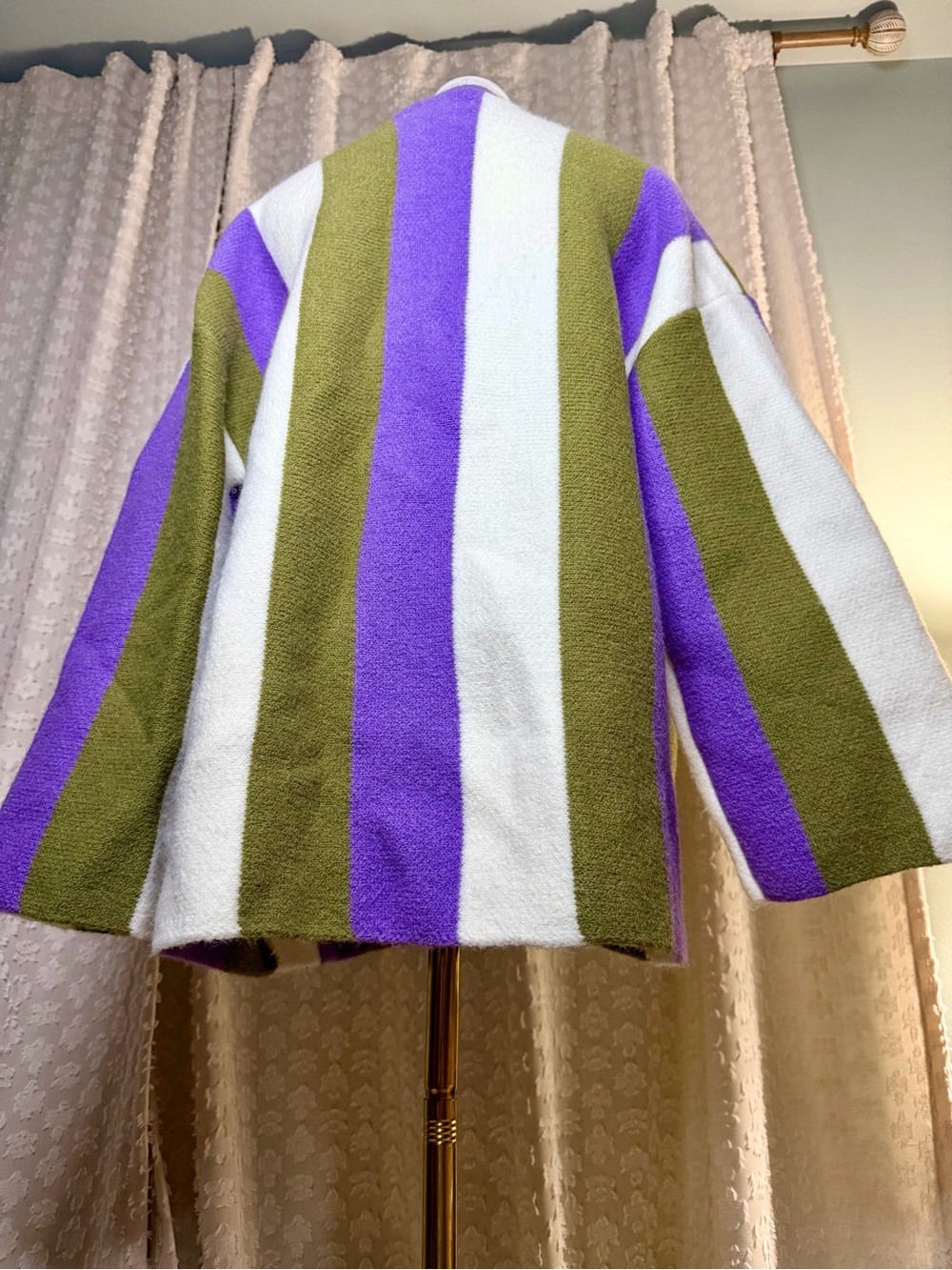 Striped Button-Front Cardigan in Olive, Purple & Cream - Picture 5 of 8